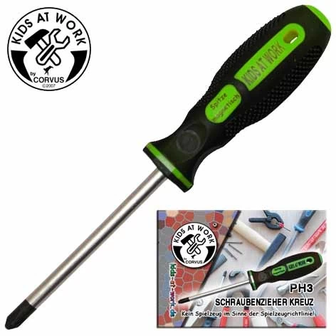 Kids At Work Kindergereedschap Kruiskopschroevendraaier Groen Voor Grote Schroeven - Afbeelding 2
