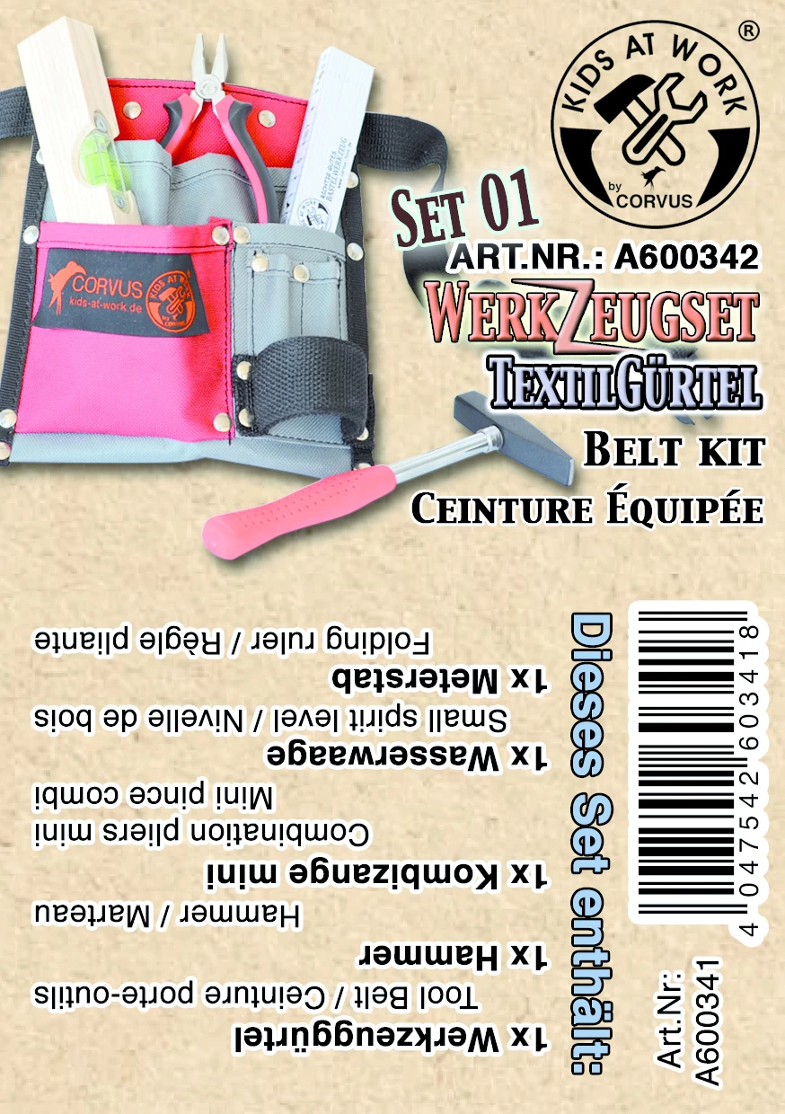 Kids At Work Kindergereedschap Gereedschapsgordel 01 Van Textiel Met Inhoud - Afbeelding 5