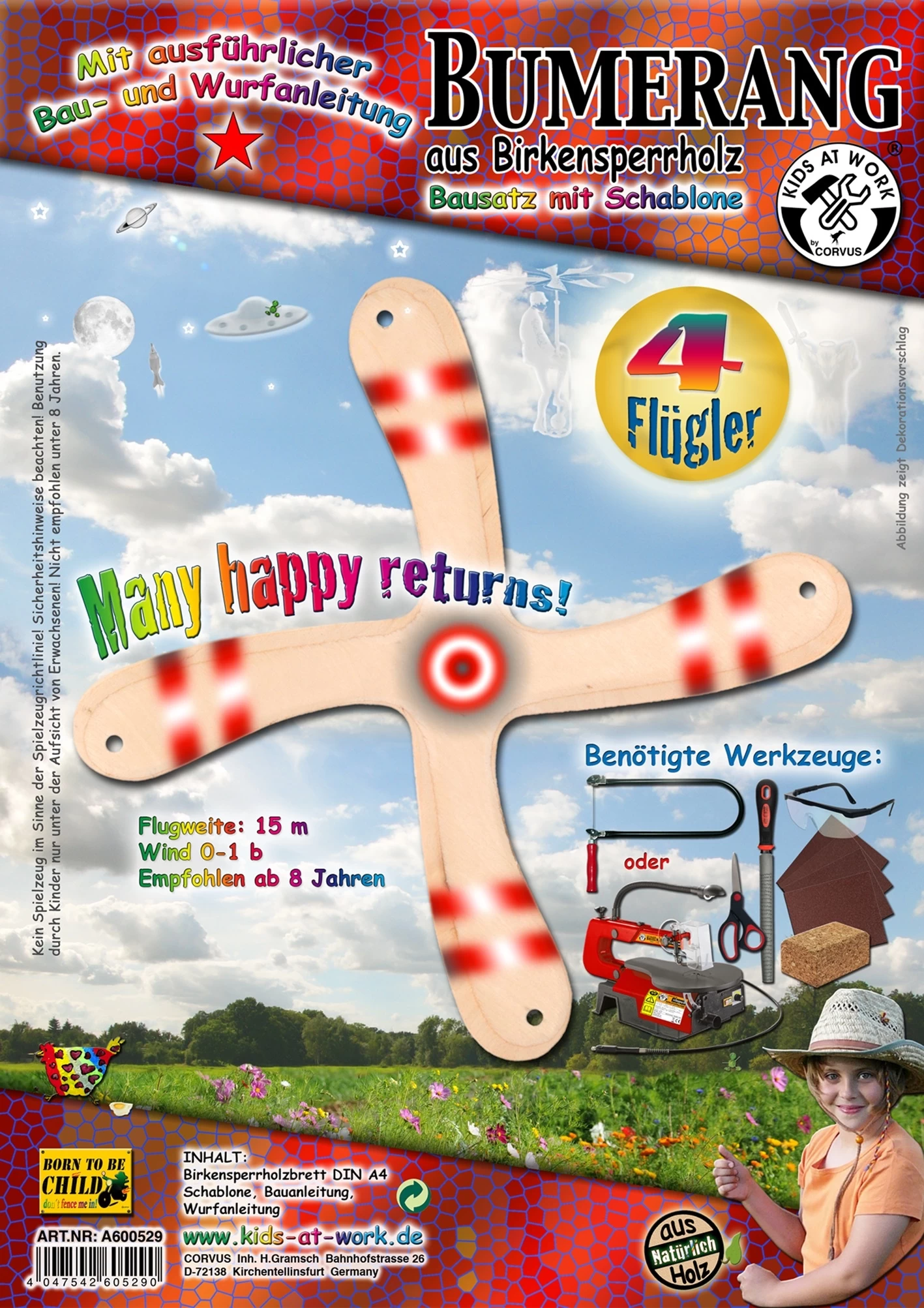 Kids At Work Kindergereedschap Boemerang Uit Hout, Zelfbouwpakket - Afbeelding 2