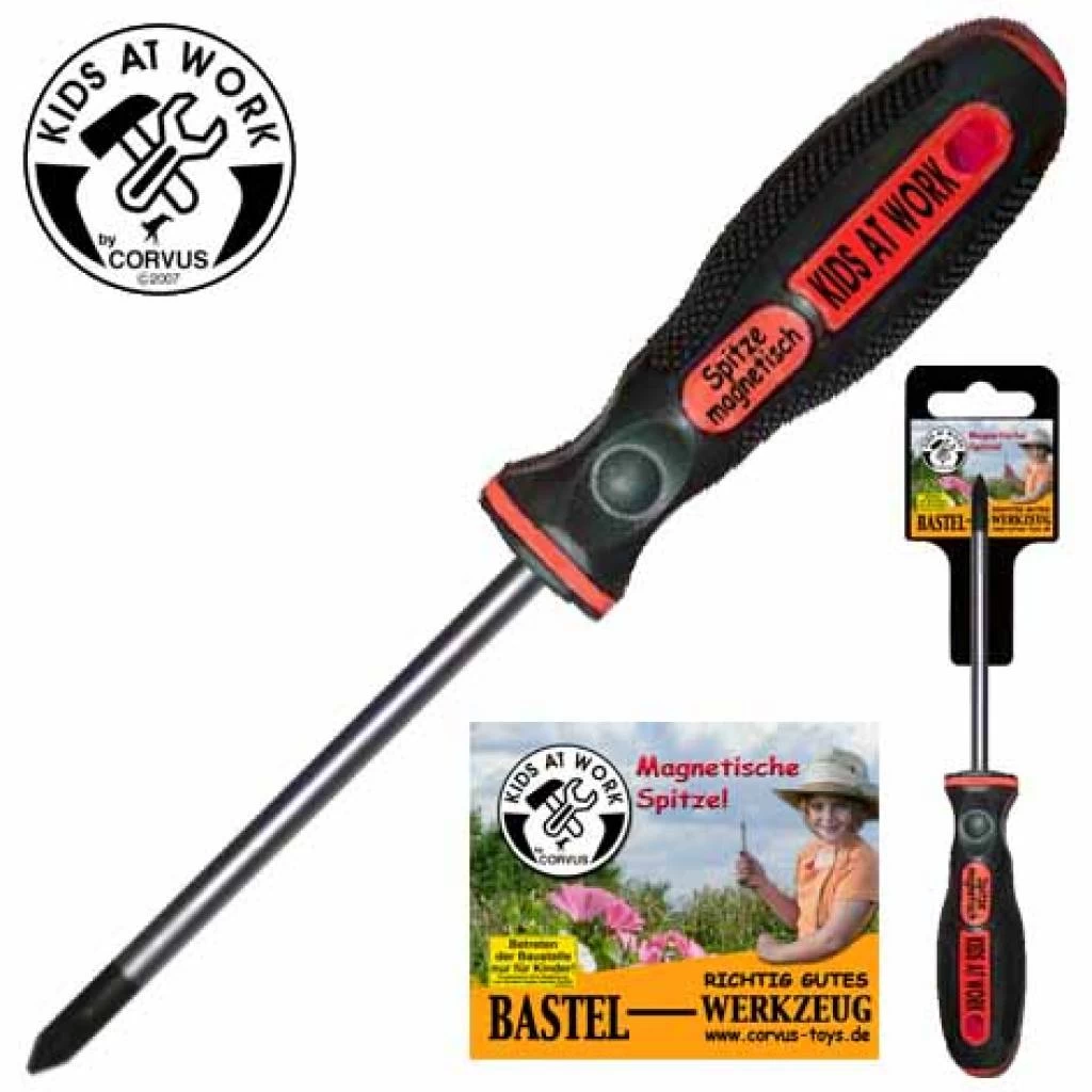 Kids At Work Kindergereedschap Kruiskopschroevendraaier Rood Voor Kleine Schroeven - Afbeelding 2