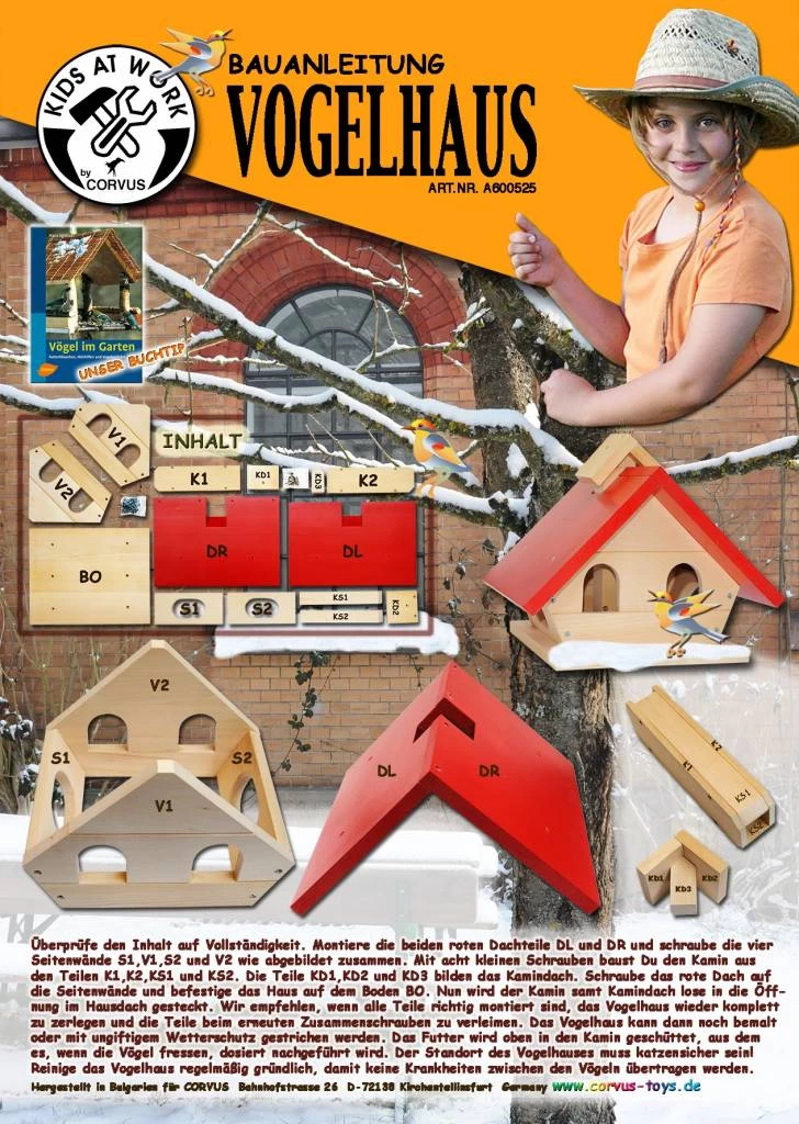 Kids At Work Kindergereedschap Vogelvoederhuisje Bouwpakket - Afbeelding 4