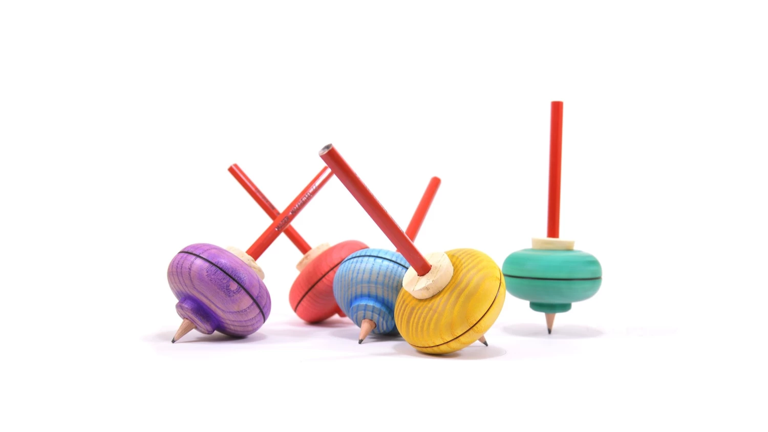 Mader Houten Tollen Tol Met Potlood Die Bij Het Draaien Zijn Route Tekent