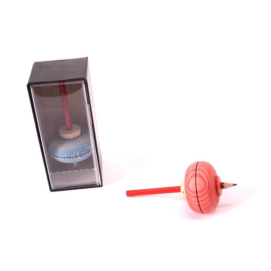 Mader Houten Tollen Tol Met Potlood Die Bij Het Draaien Zijn Route Tekent - Afbeelding 2