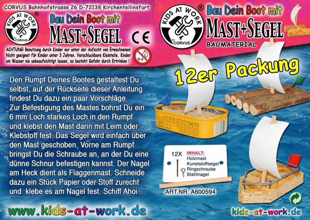 Kids At Work Kindergereedschap Bouw Je Eigen Boten Vloot - Set 12 Masten En Zeilen - Afbeelding 3