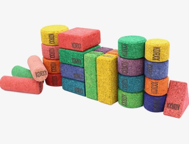 KORXX Kurk Blokken Form Colour Mix Educational - 56 Gekleurde Kurk Bouwvormen - Afbeelding 2