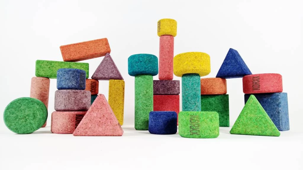 KORXX Kurk Blokken Form Colour Mix Educational - 56 Gekleurde Kurk Bouwvormen - Afbeelding 3