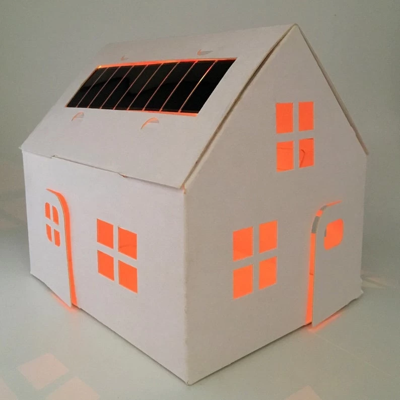 Litogami Zonne-energie Bouwpakketten Litogami Bouwpakket - Casagami Plus Wit Met Zonnepaneel En Lampje - Afbeelding 4