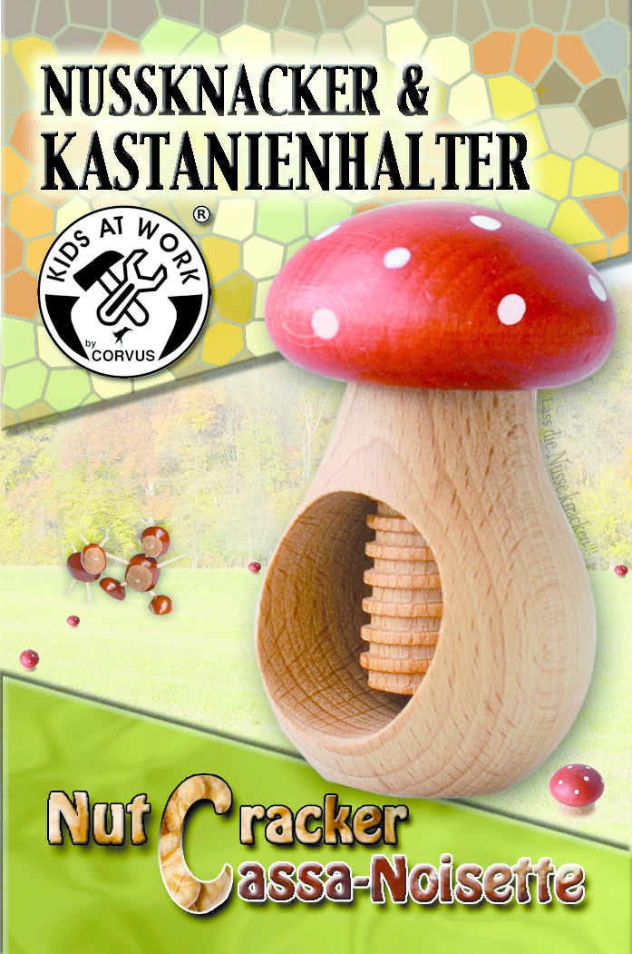 Kids At Work Kindergereedschap Kastanjehouder Paddenstoel Rood Met Witte Stippen - Afbeelding 2